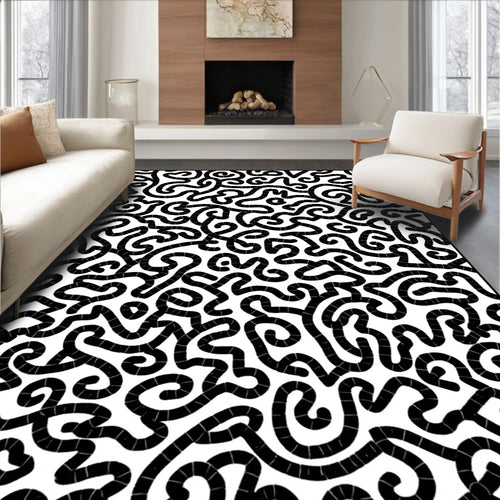 Abstract Black Swirls Pattern Rug