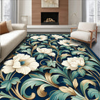 Rich Floral Art Nouveau Navy Design Rug