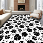Black White Floral Patterned Rug