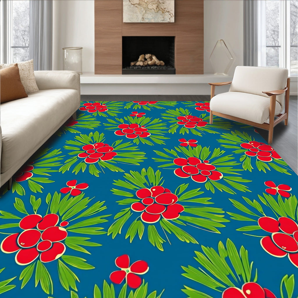 Bright Red Berry Bunch Foliage Rug