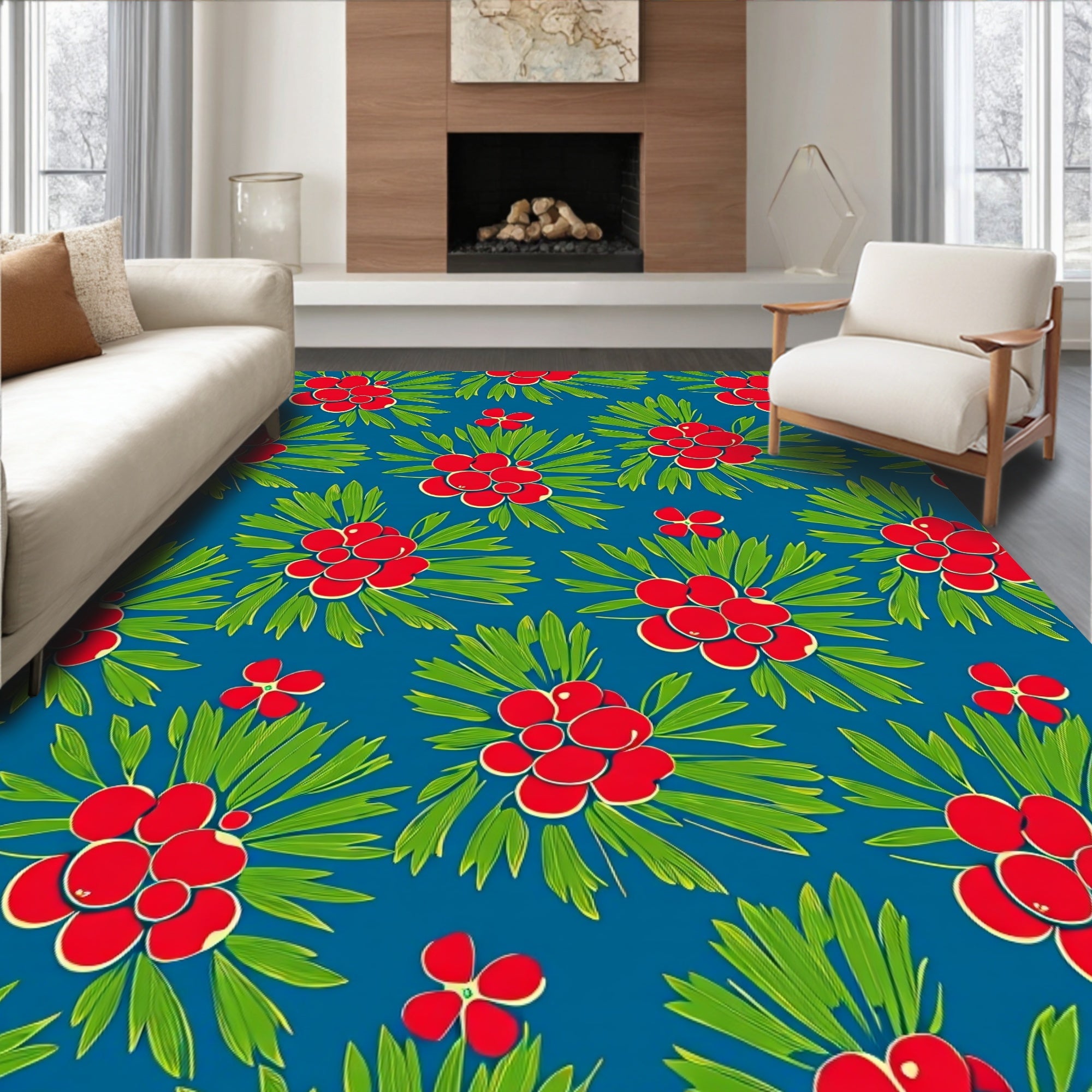 Bright Red Berry Bunch Foliage Rug