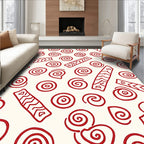 Crimson Swirls and Zigzag Rectangles Rug