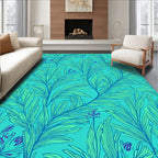 Teal Tropical Foliage Line Art Rug