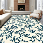 Dark Blue Leafy Vine Pattern Rug