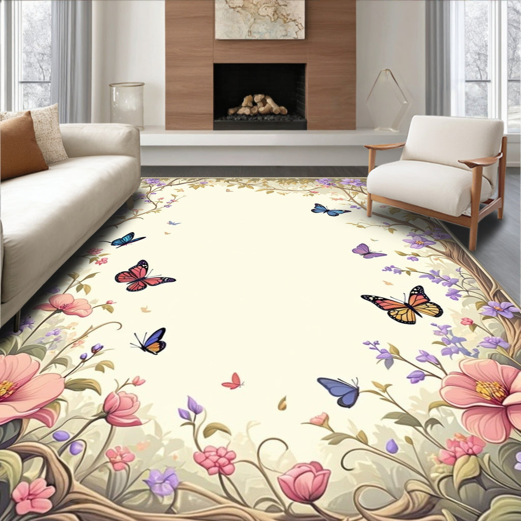 Whimsical Butterfly Floral Garden Rug