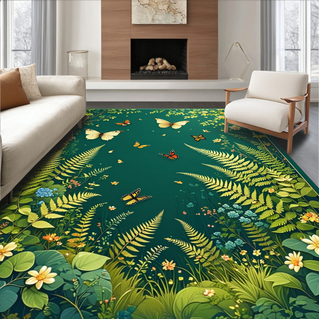 Emerald Forest Butterfly Nature Rug