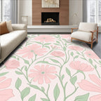 Pastel Pink Floral Garden Pattern Rug