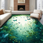 Enchanted Forest Butterfly Garden Scene Rug