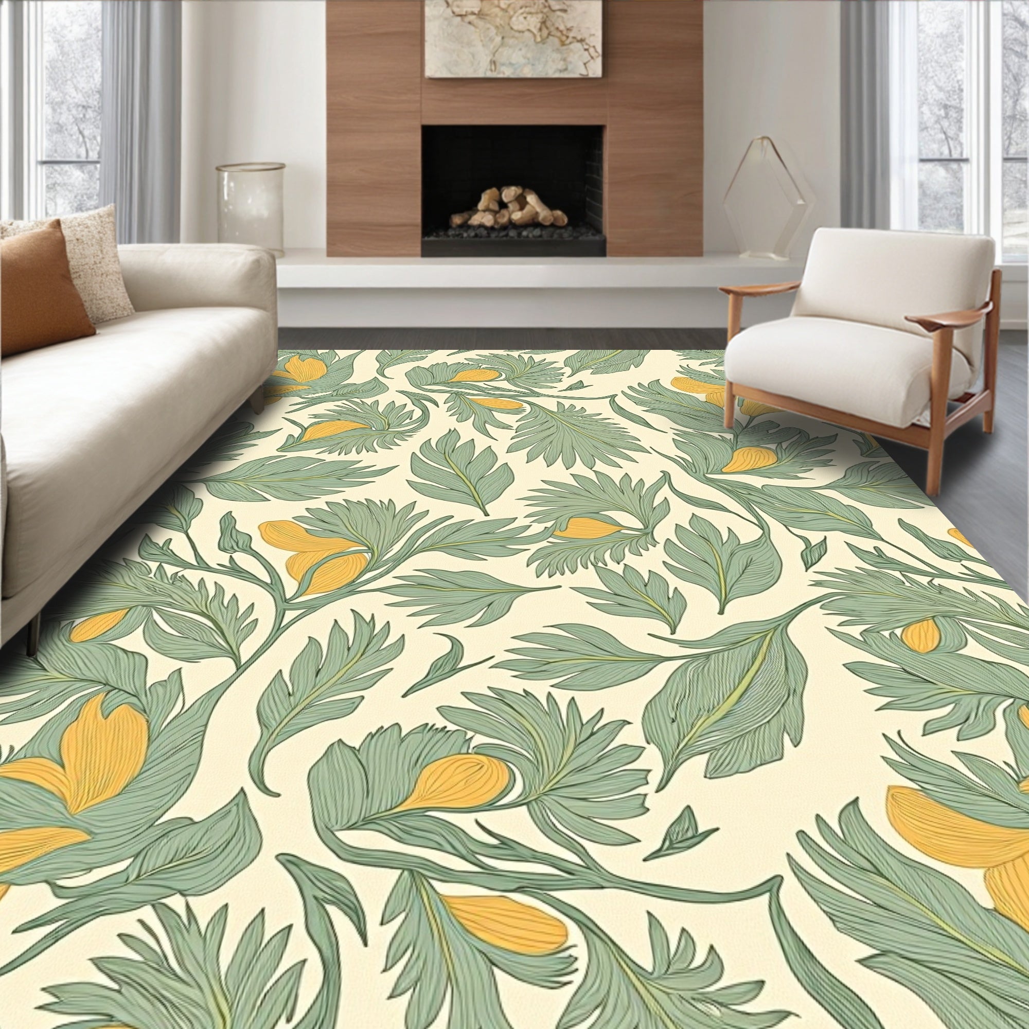 Botanical Flowing Linen Pattern Rug