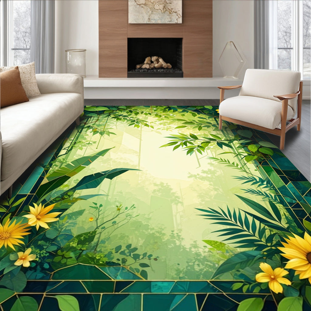 Lush Greenery Yellow Floral Motif Rug