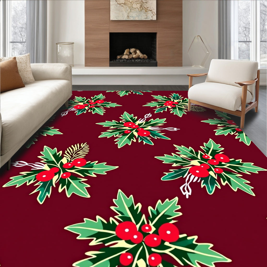 Crimson Holly Berry Cluster Garland Rug