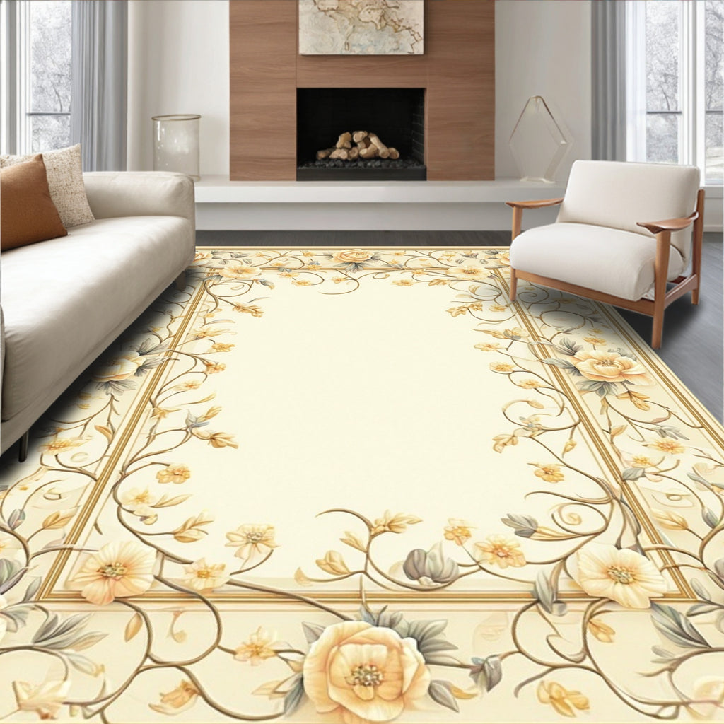 Elegant Botanical Floral Vine Design Rug