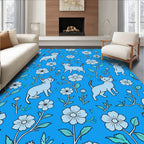Playful Cat Flower Pattern Rug