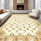 Cream Floral Vine Scroll Border Design Rug