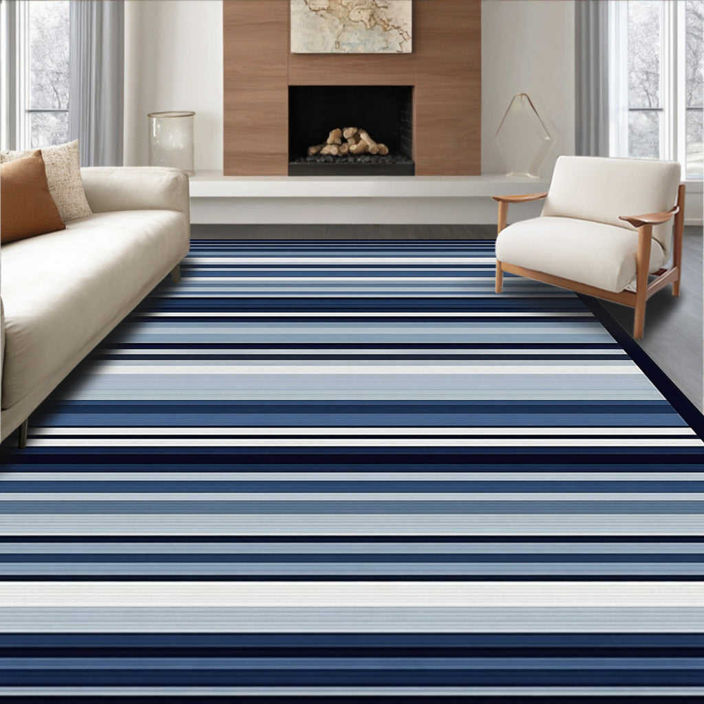 Shades of Blue Striped Modern Rug