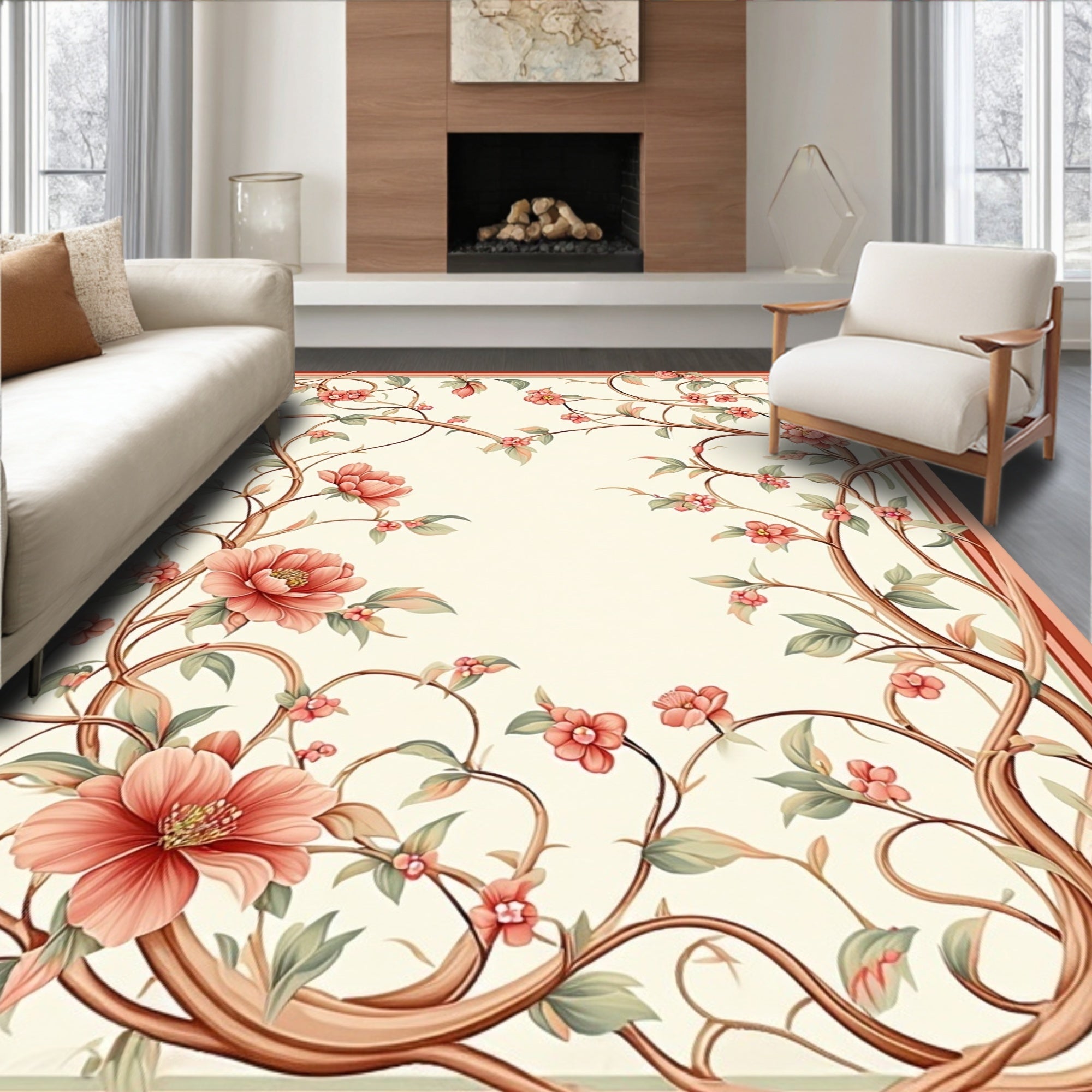 Elegant Floral Vine Pattern Rug
