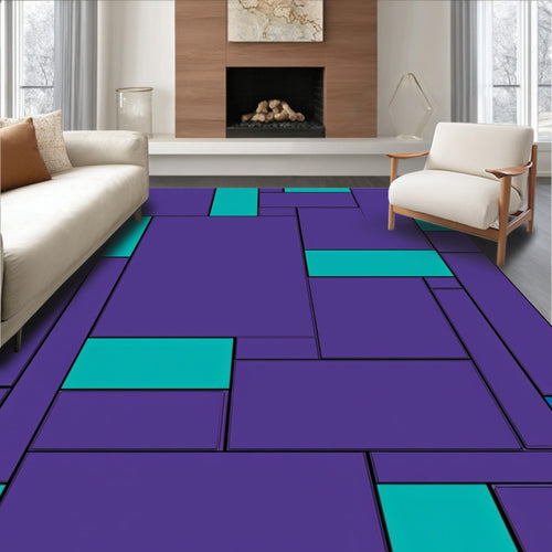 Abstract Geometric Teal Purple Pattern Rug