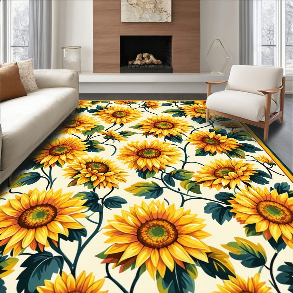 Floral Yellow Sunflowers Pattern Art Rug
