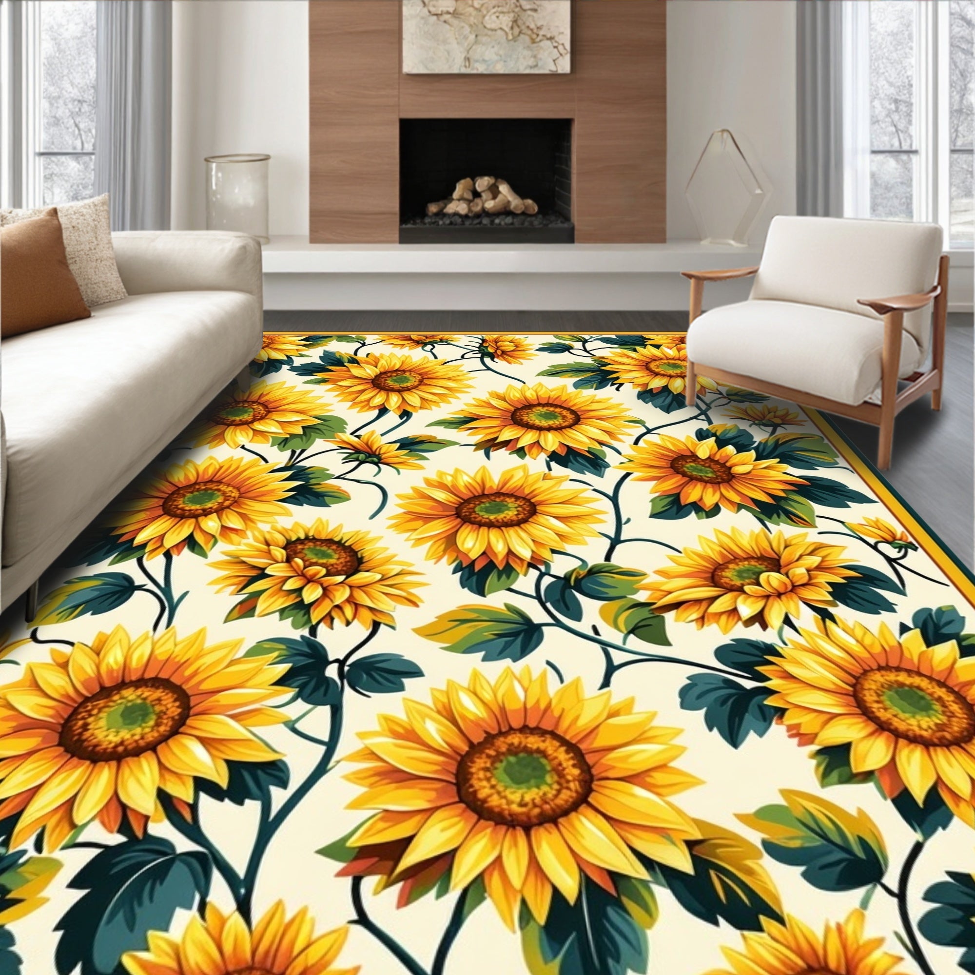 Floral Yellow Sunflowers Pattern Art Rug