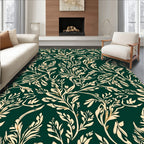 Elegant Cream Green Botanical Pattern Rug