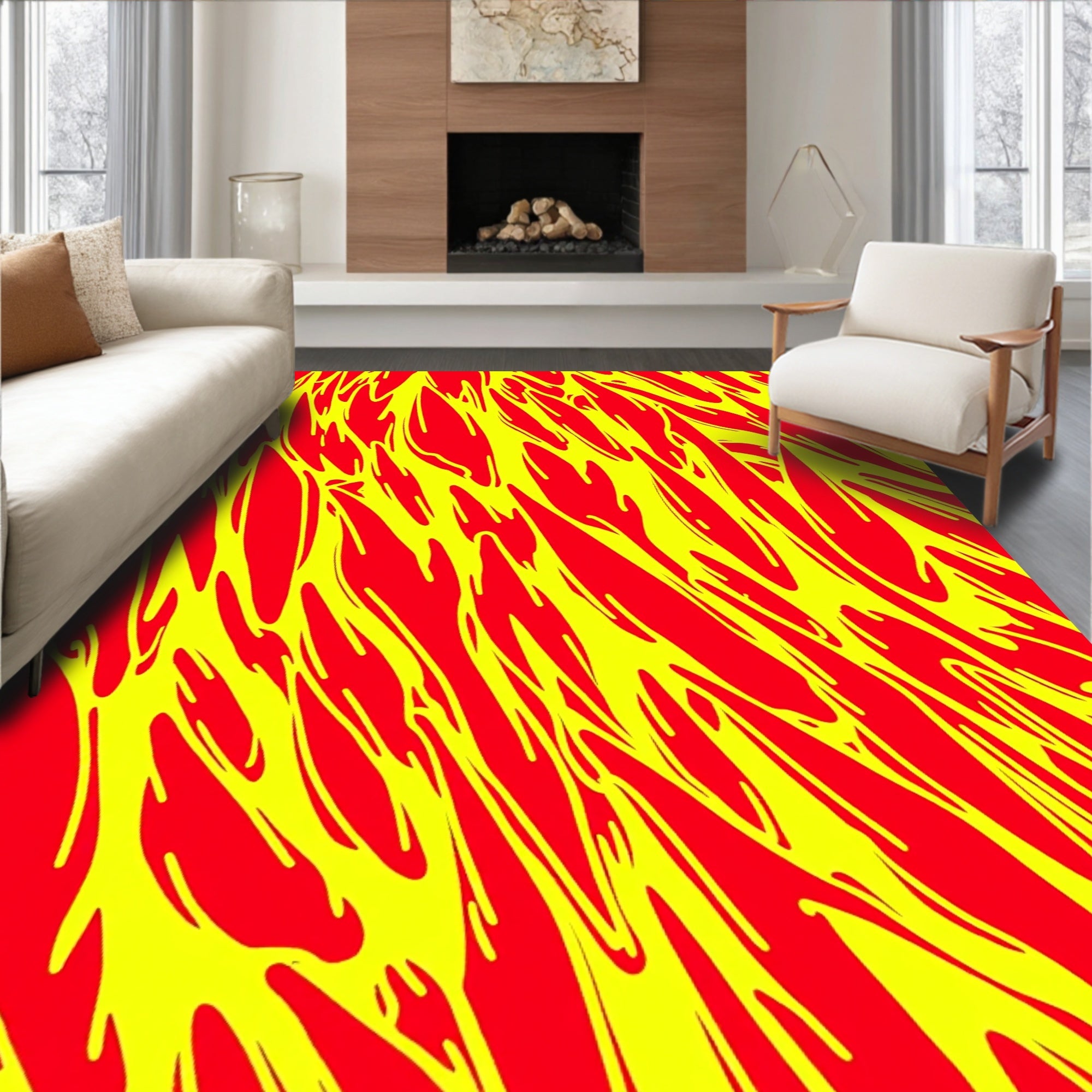 Bold Red Yellow Abstract Waves Rug