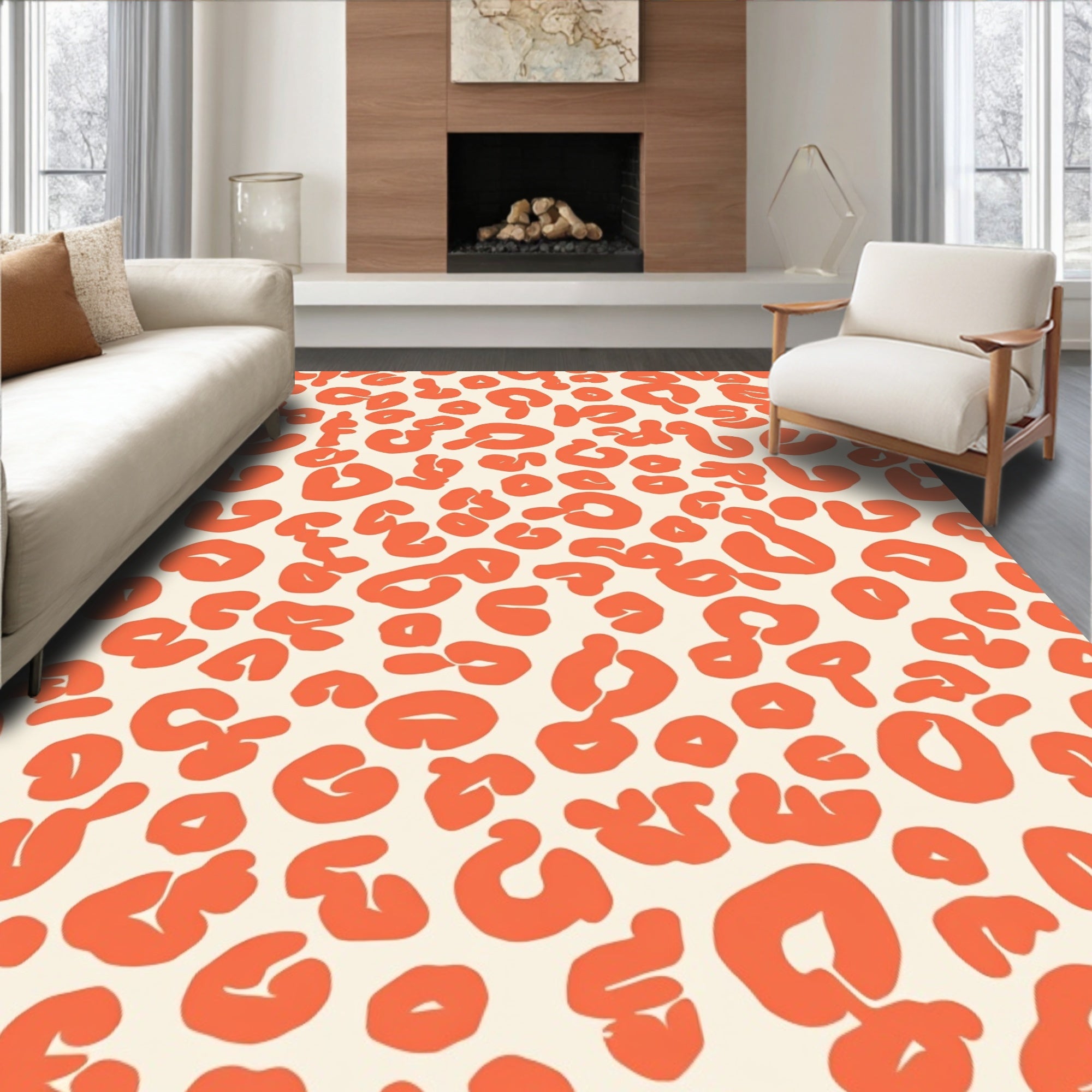 Bold Orange Animal Print Rug