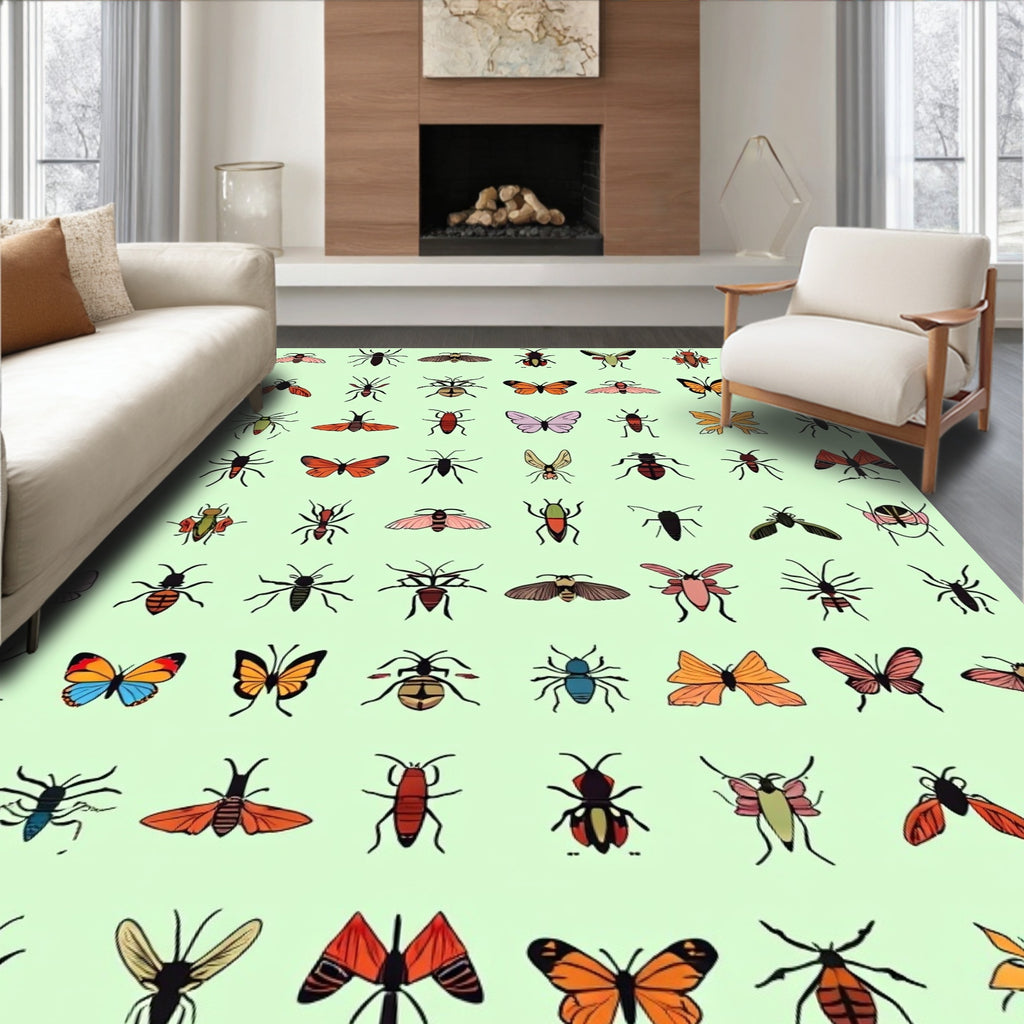 Whimsical Insect Collage Pattern Rug