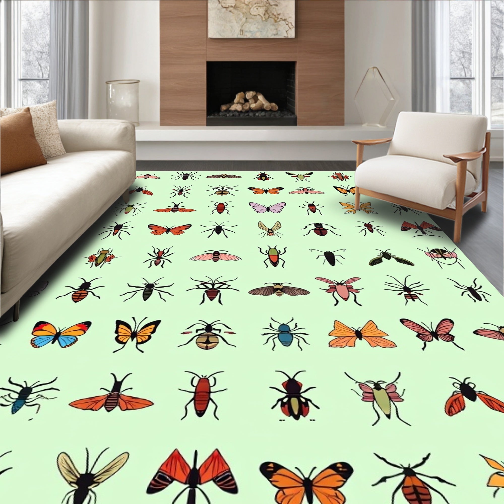 Whimsical Insect Collage Pattern Rug