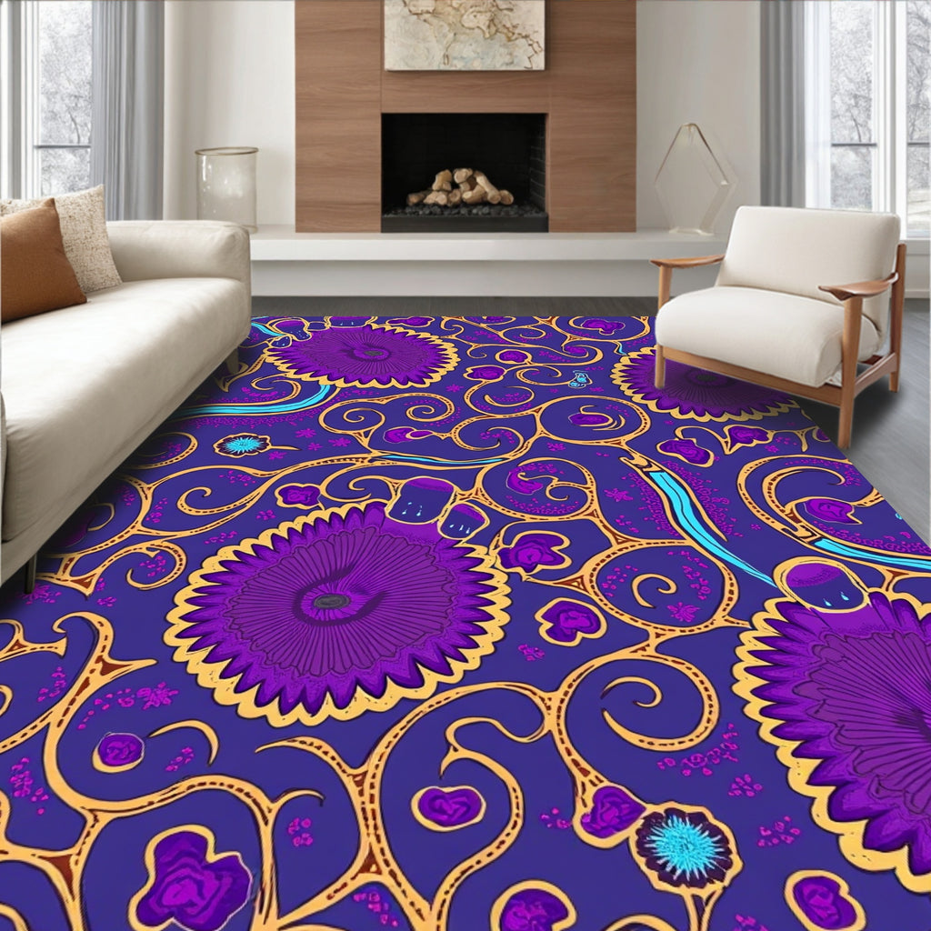 Bold Purple Floral Swirl Design Rug
