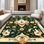 Elegant Floral Scrollwork Emerald Green Rug