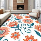 Orange Floral Swirl Pattern Design Rug