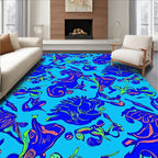 Abstract Blue Floral Swirls Line Art Rug