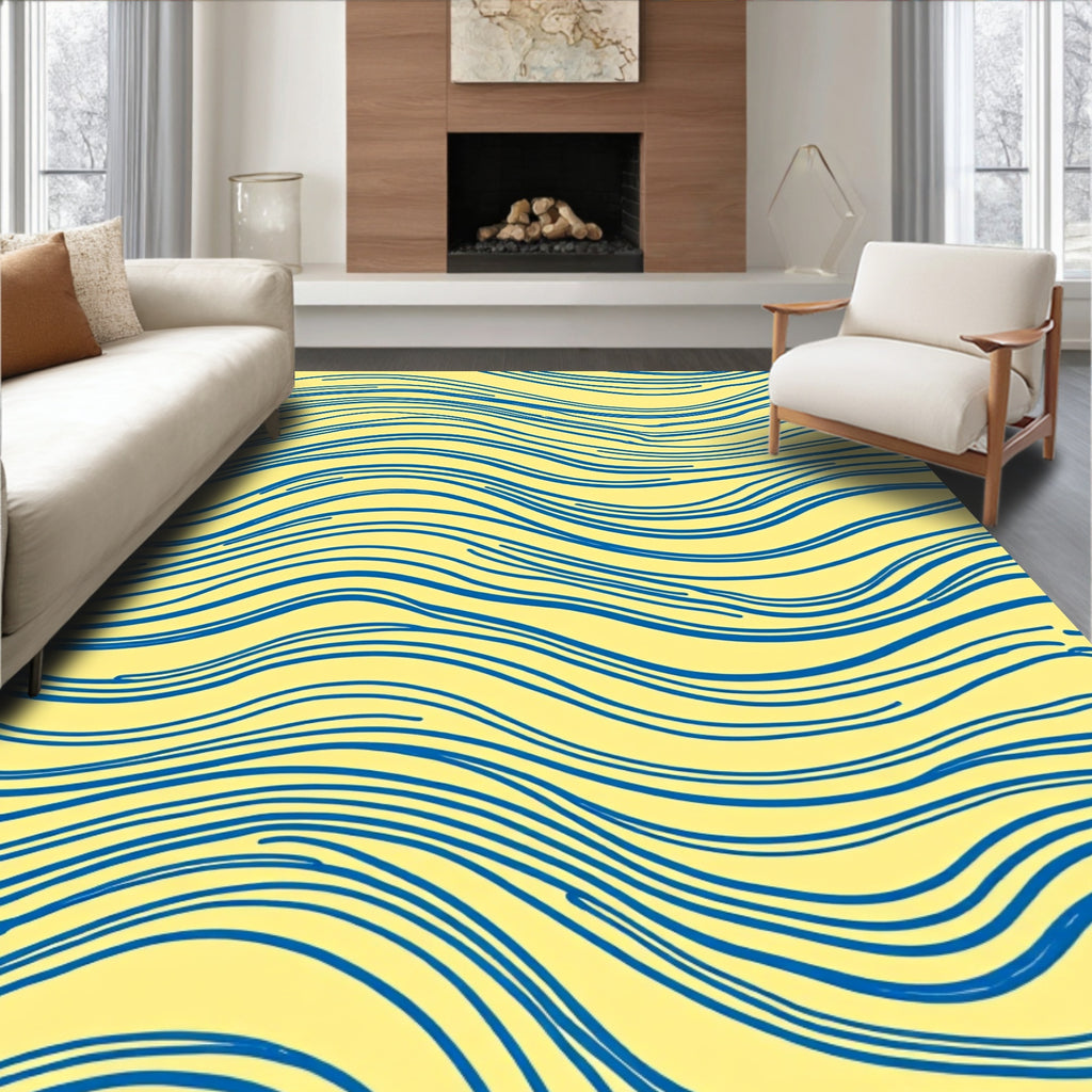 Blue Wavy Lines Pattern Rug