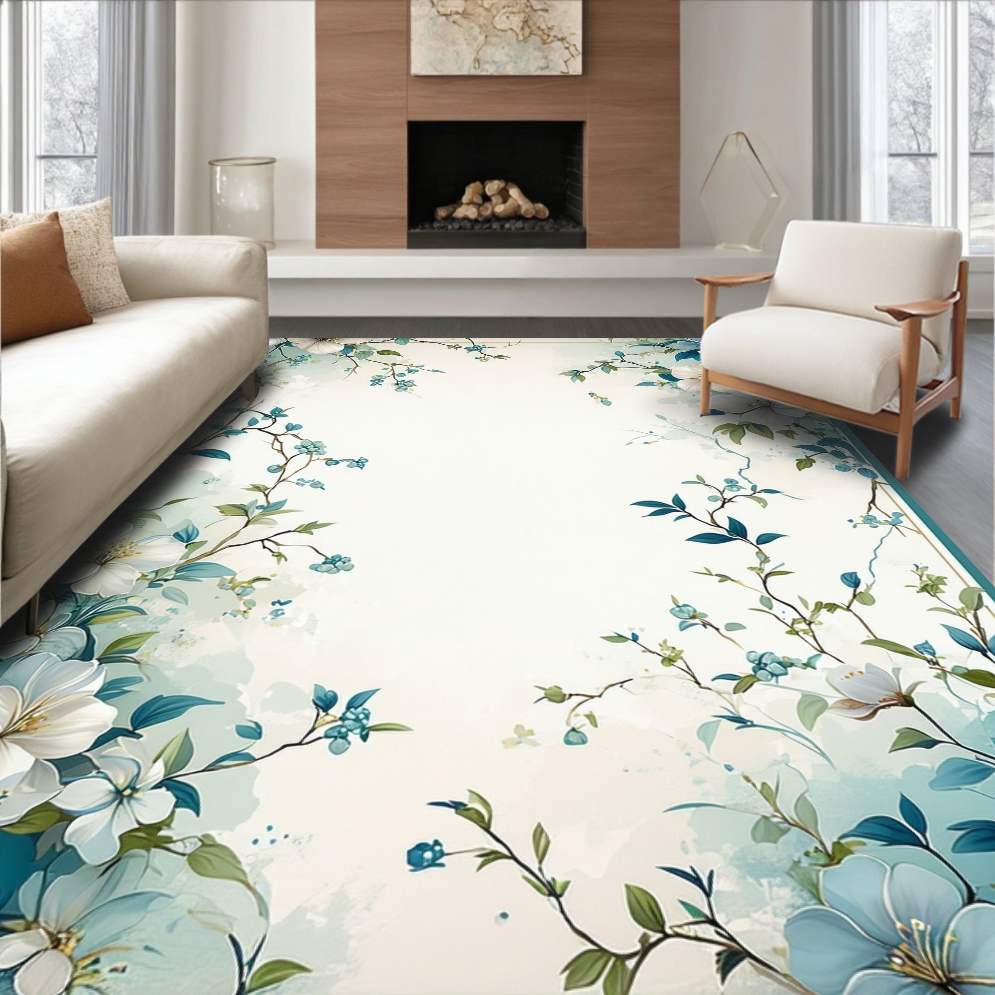 Coastal Floral Vine Silhouette Rug