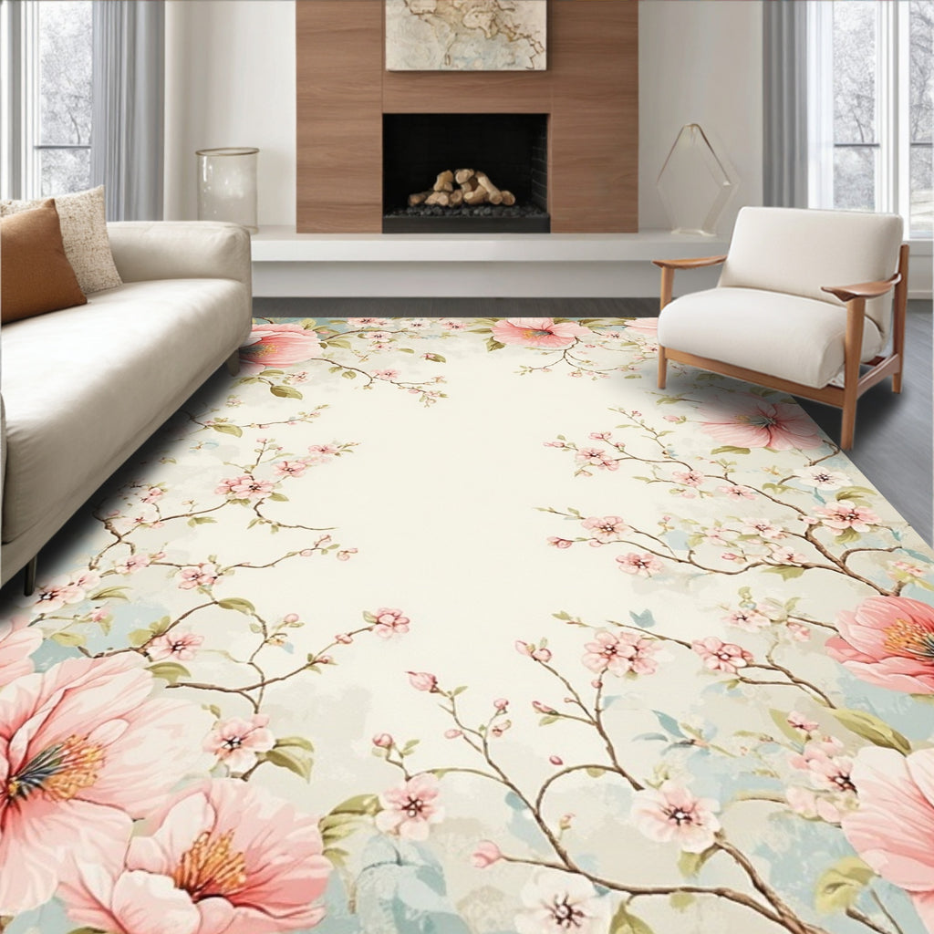 Vintage Pink Floral Vines Rug