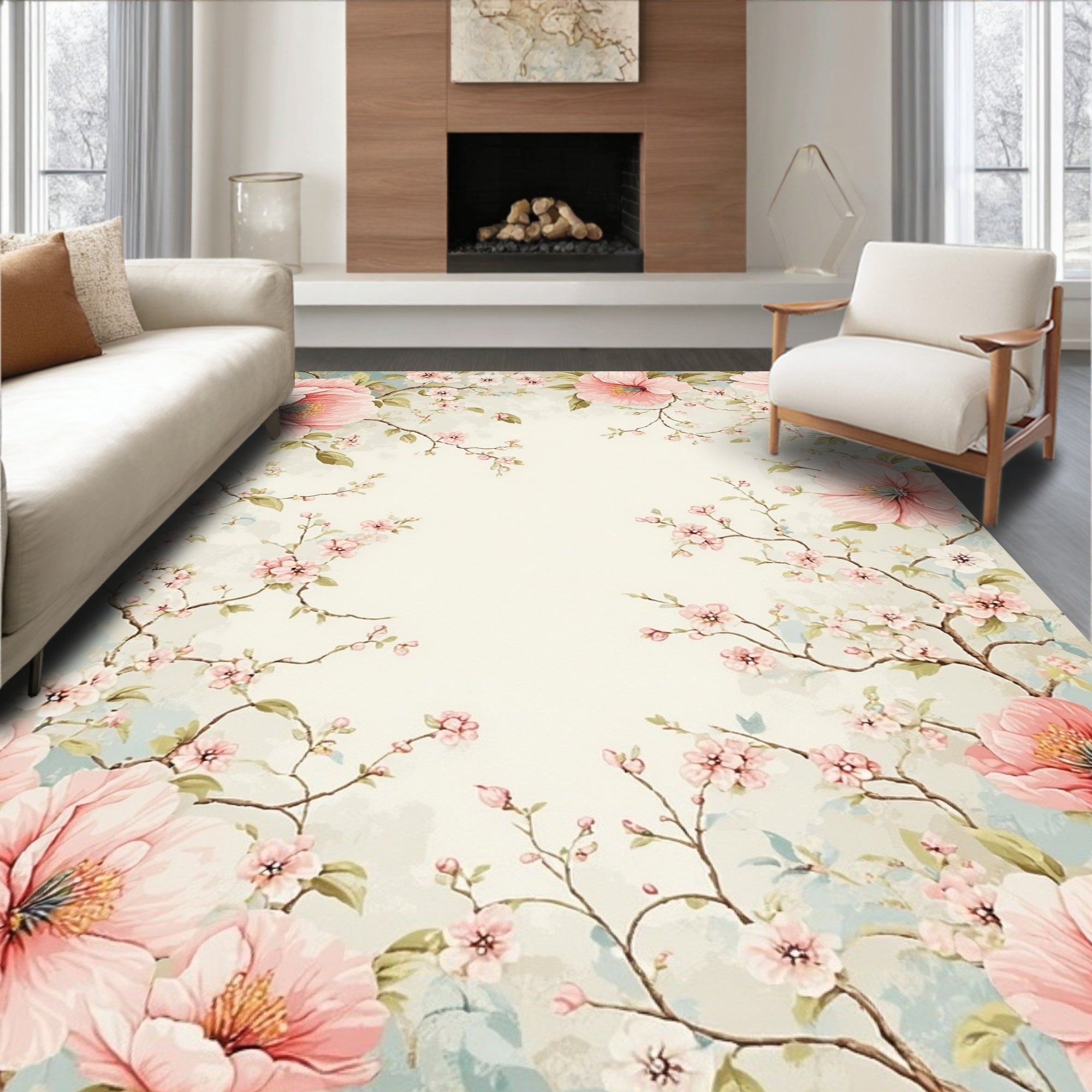 Vintage Pink Floral Vines Rug