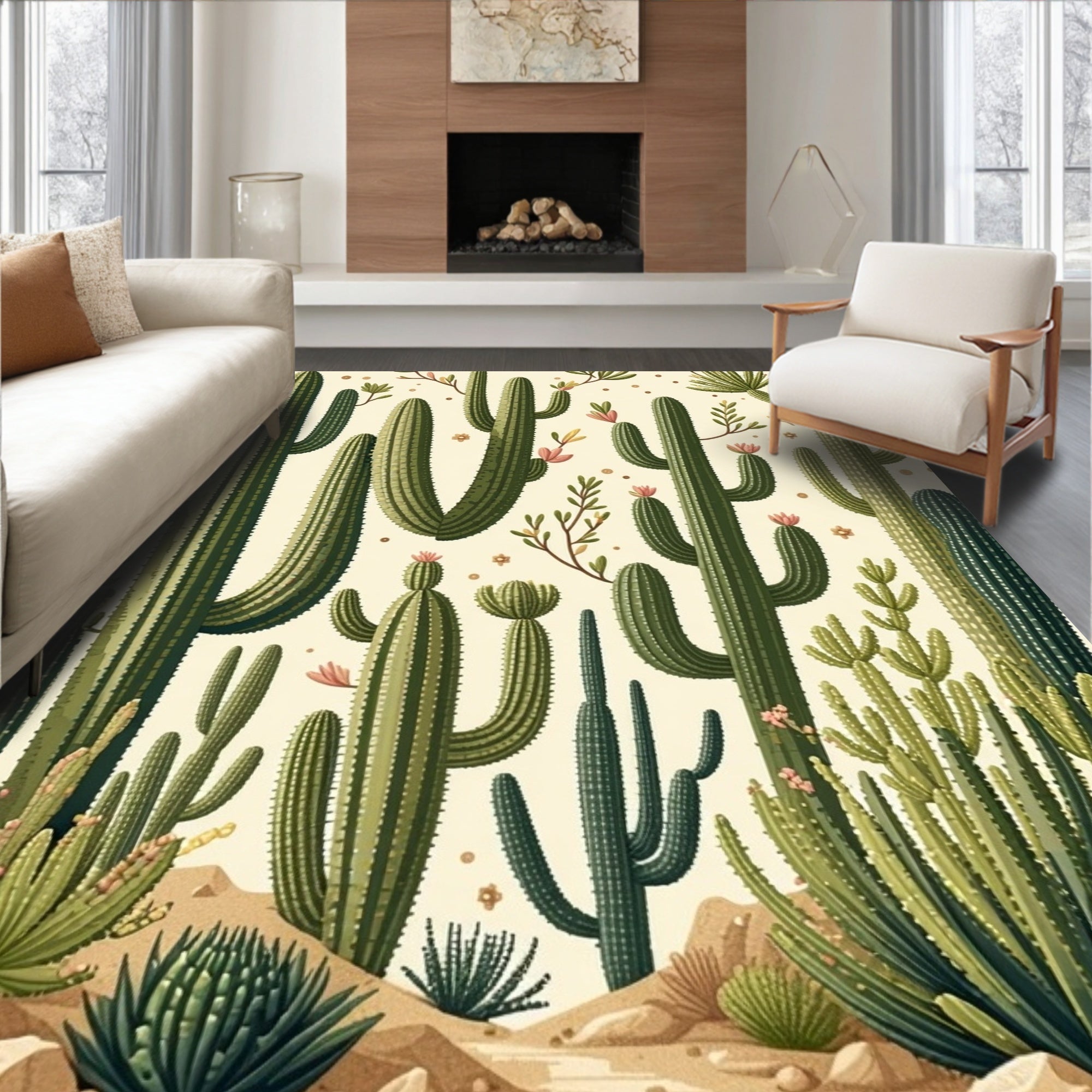Desert Cactus Floral Pattern Rug