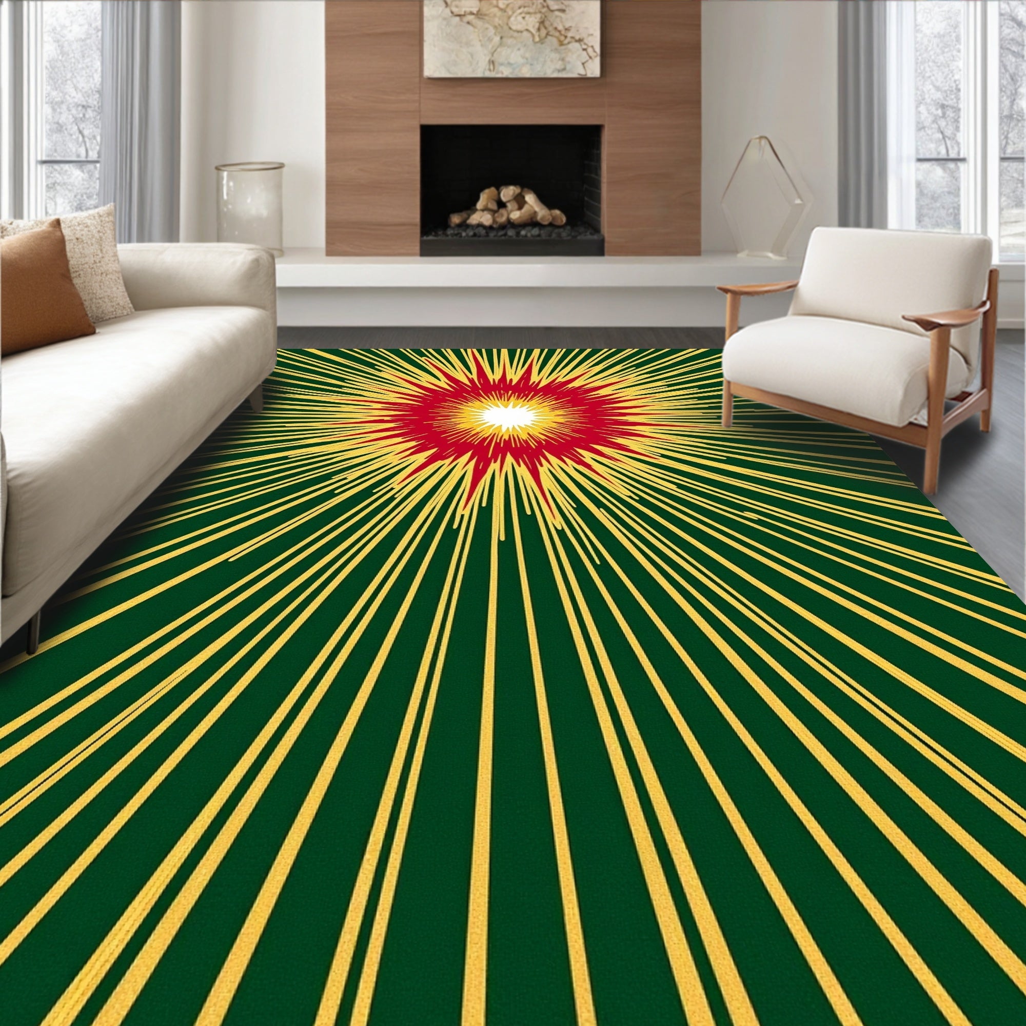 Radiant Sunburst Red Yellow Green Rug