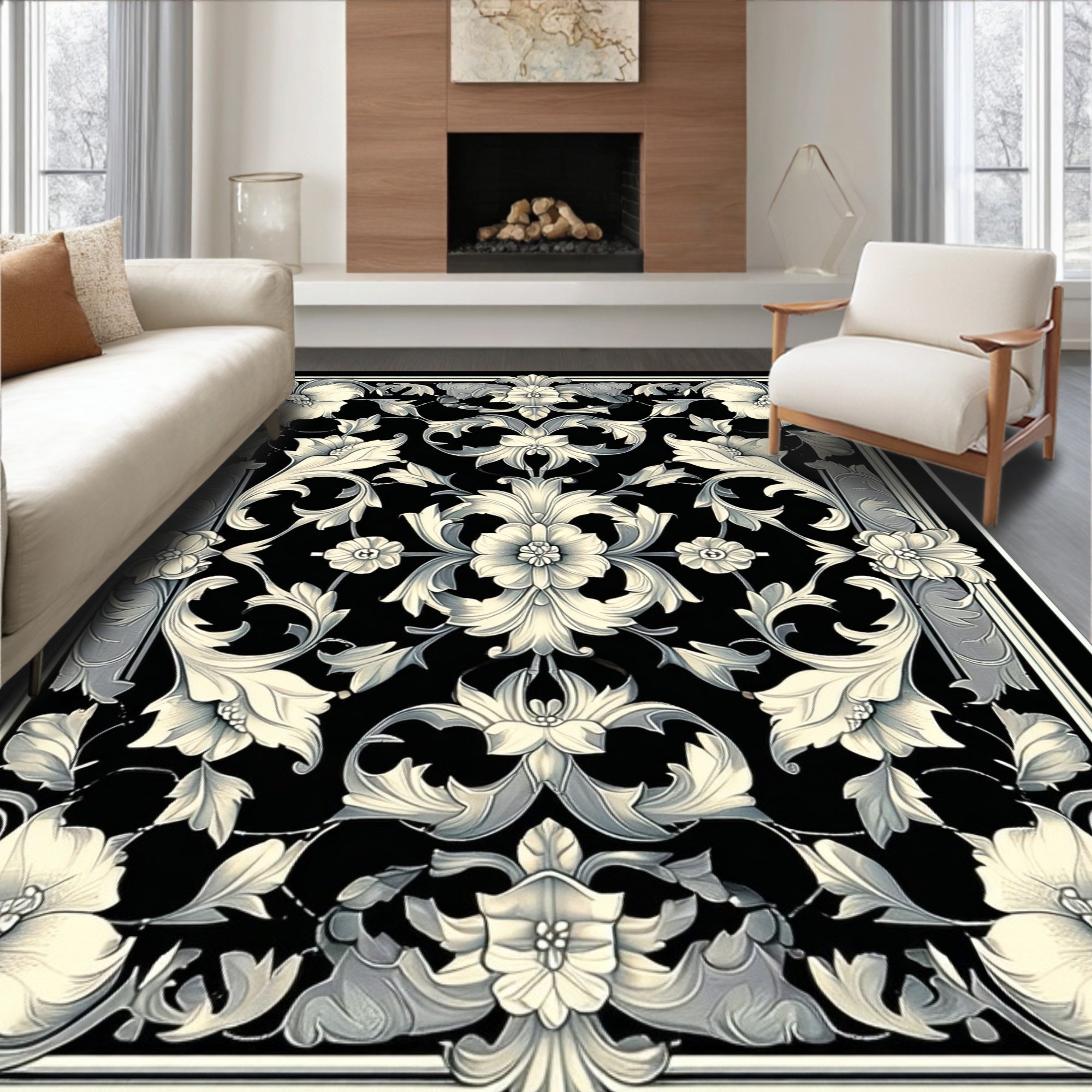 Ornate Floral Scrollwork Pattern Rug