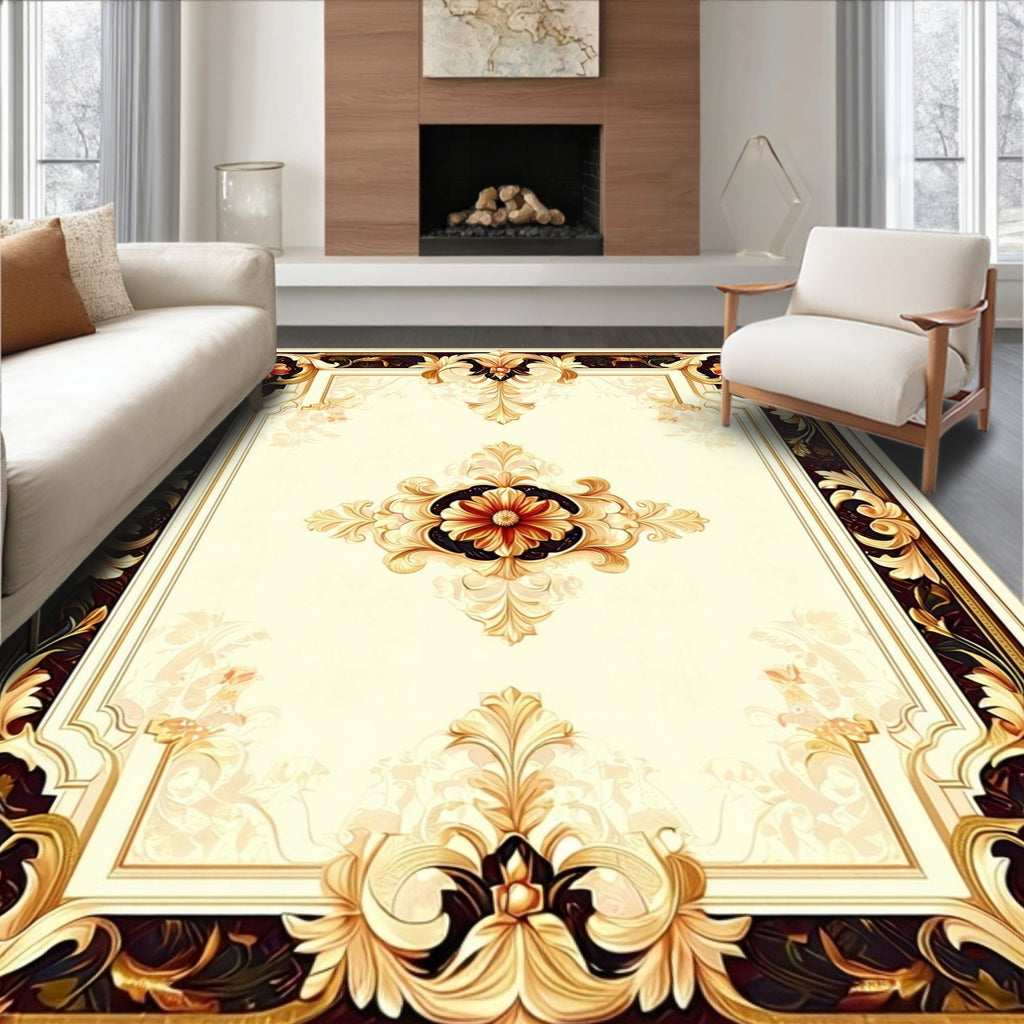 Ornate Floral Golden Accent Rug