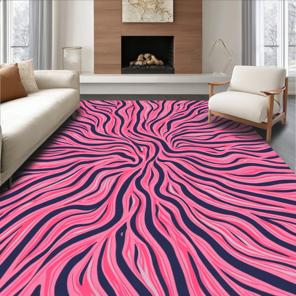 Pink Navy Abstract Zebra Stripes Rug
