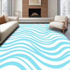 Aqua And White Wavy Stripe Design Rug
