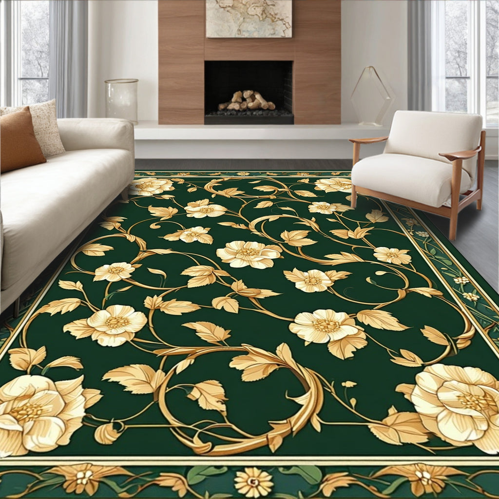 Ornate Gold Floral Vine Design Rug