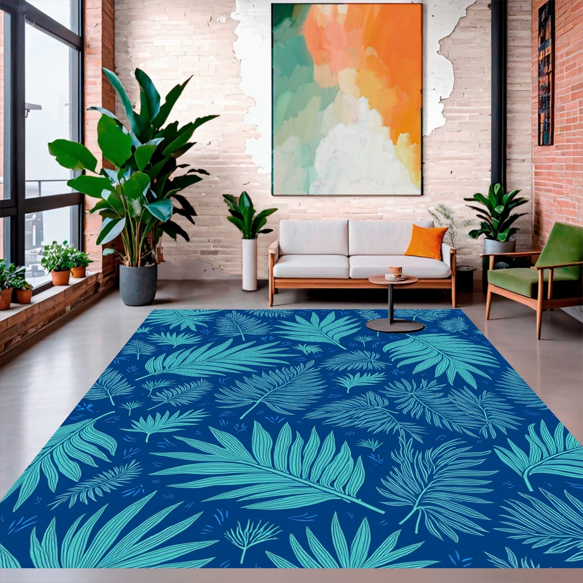 Tropical Leaf Pattern Abstract Design Rug