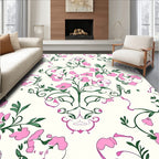Pink Green Floral Damask Style Design Rug