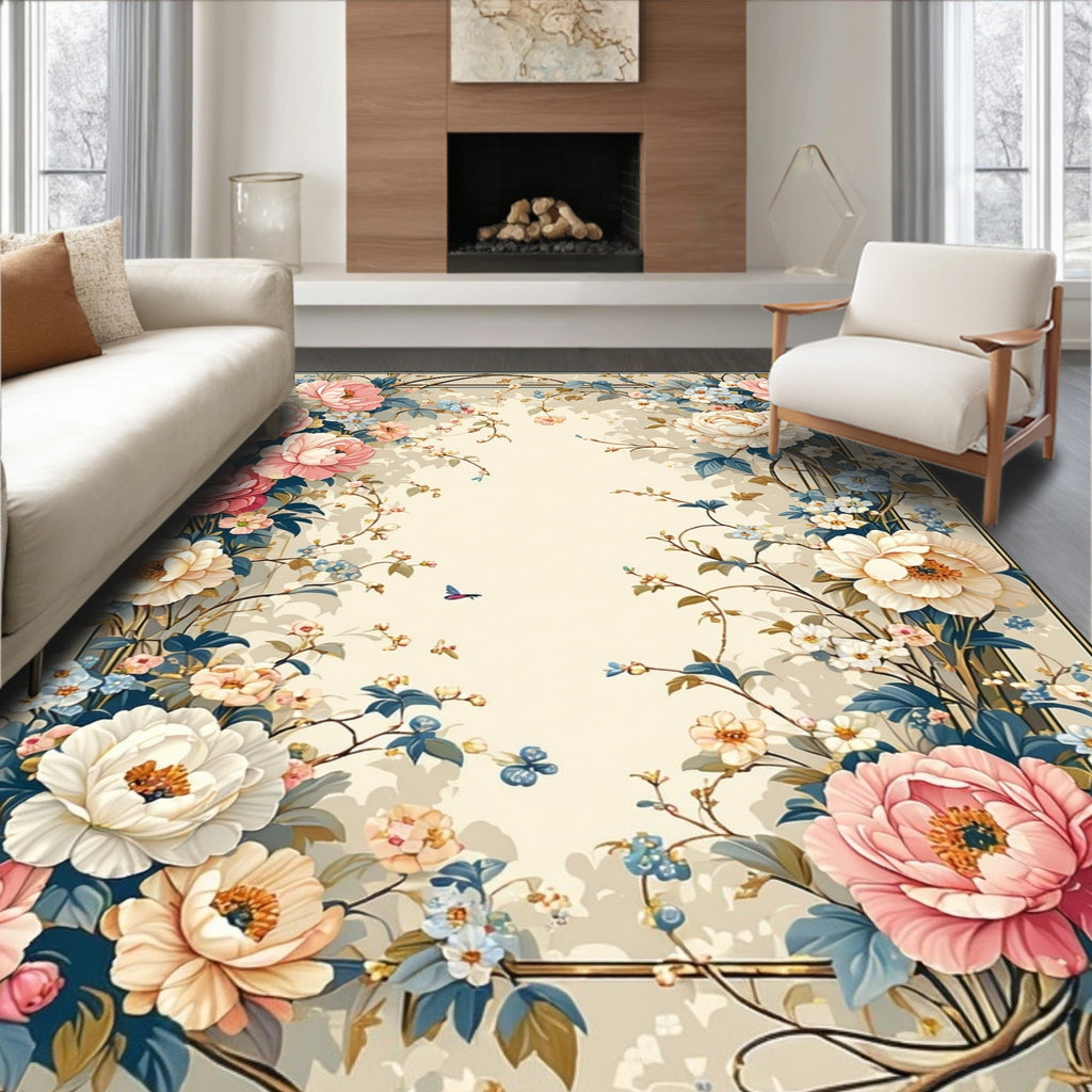 Floral and Vine Botanical Pattern Rug
