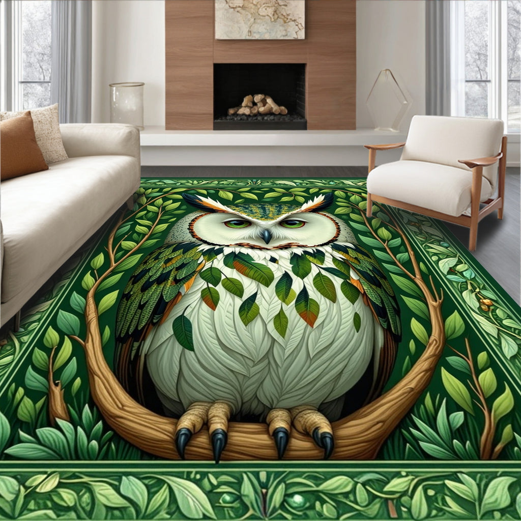 Enchanted Forest Owl Leaf Motif Rug