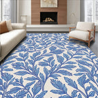 Blue White Leafy Branch Pattern Rug