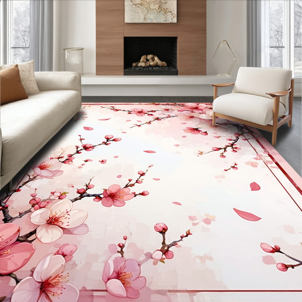 Pink Cherry Blossom Delicate Floral Pattern Rug