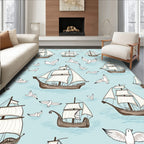 Vintage Sailboats And Seagulls Pattern Rug